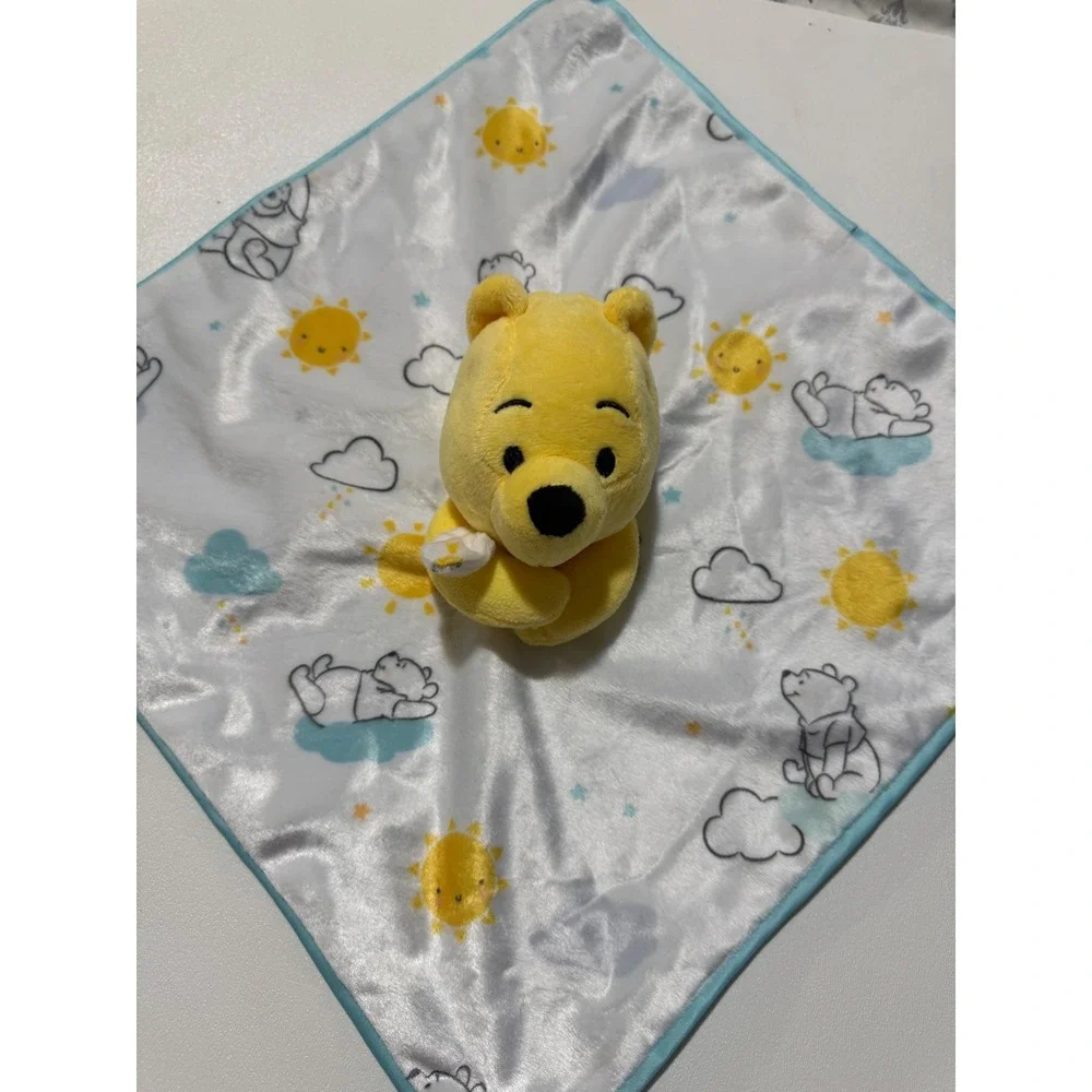 Disney Winnie the Pooh Baby‎ Security Blanket Lovey Blue White Sun Cloud Plush
